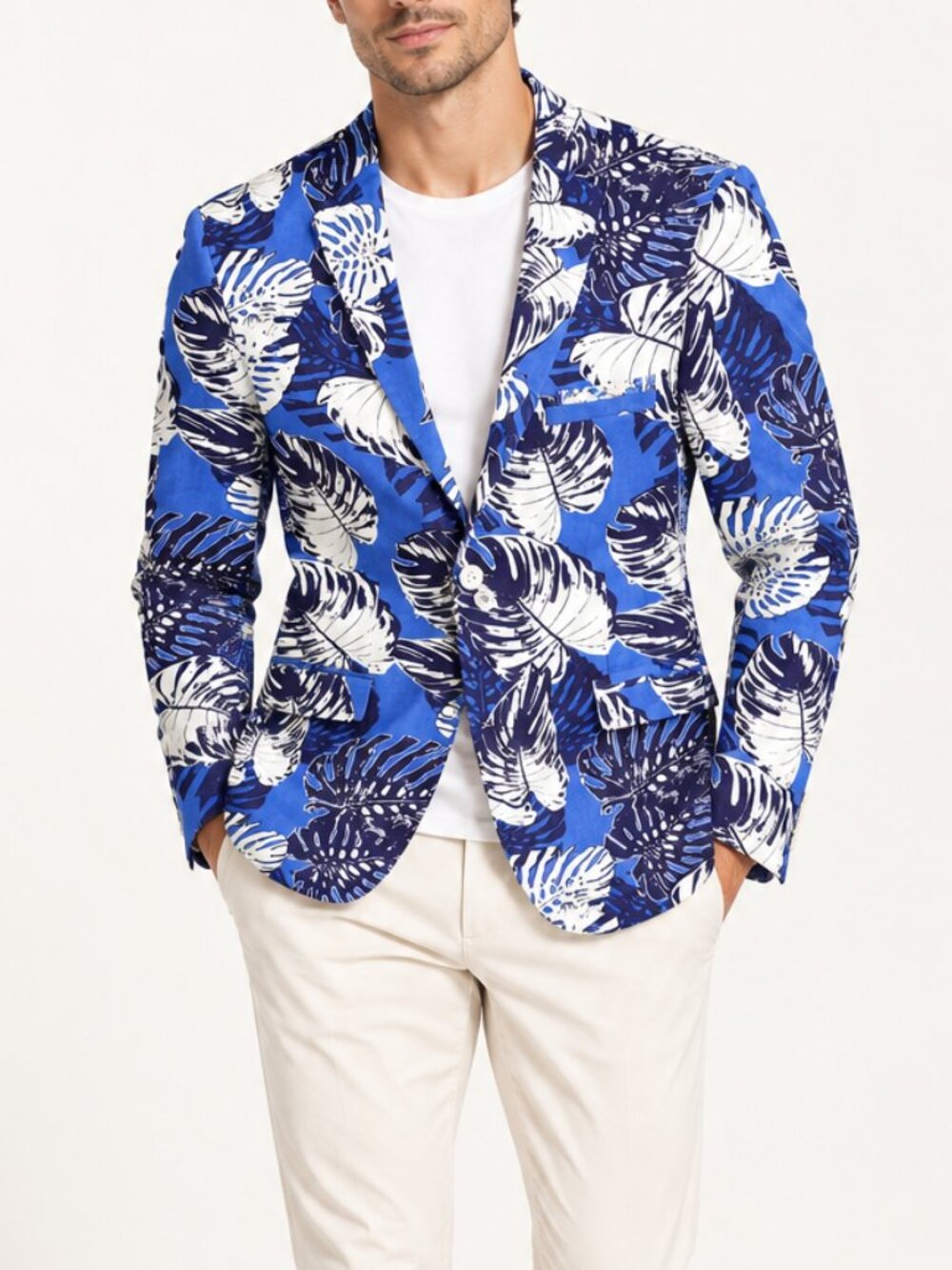 Paisley & Gray Men’s Blue Tropical Leaf Print Slim Fit  Coat Size 42R